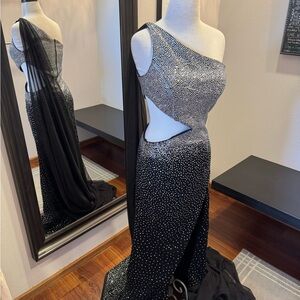 Sherri Hill Black Evening Dress with Silver Accents